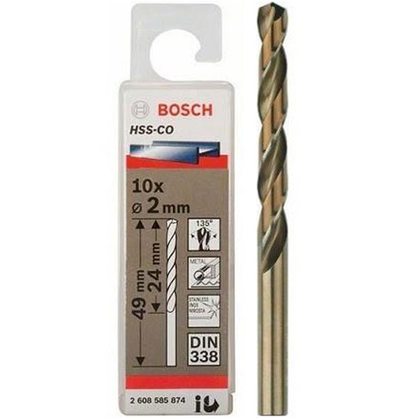 Mũi Khoan Inox Bosch Hss - Co 2 Mm (Hộp 10 Mũi)