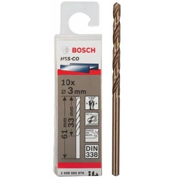 Mũi Khoan Inox Bosch Hss - Co 3 Mm (Hộp 10 Mũi)