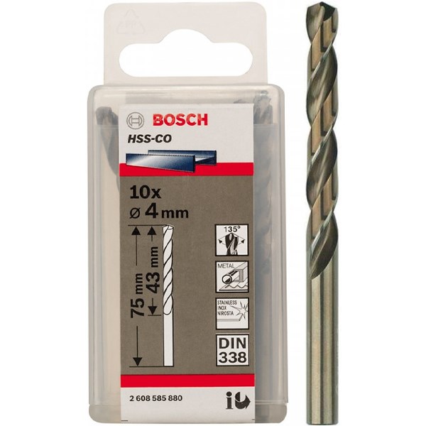 Mũi Khoan Inox Bosch Hss - Co 4 Mm (Hộp 10 Mũi)