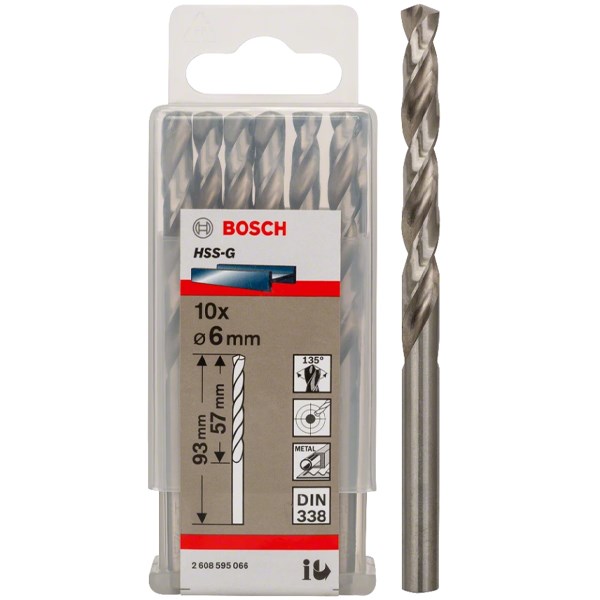 Mũi Khoan Sắt Bosch Hss - G 6 Mm (Hộp 10 Mũi)