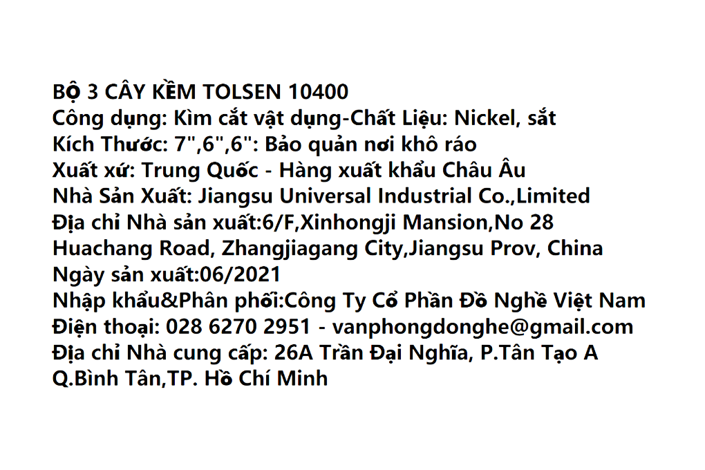 Bộ 3 kìm răng - cắt - nhọn Tolsen 10400 - 33