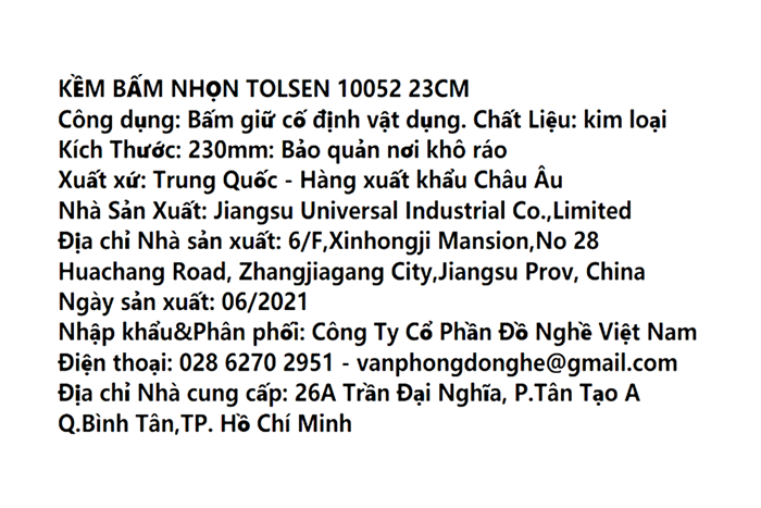 Kìm bấm nhọn Tolsen 10052 22.5 cm