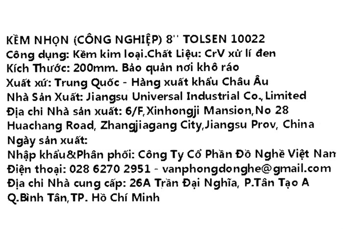 Kìm nhọn (công nghiệp) Tolsen 10022 20.5 cm Màu Đen - Cam