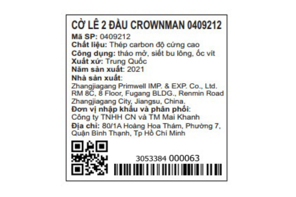 Cờ lê 2 đầu Crownman 12-13mm 0409212 (chuẩn châu Âu)