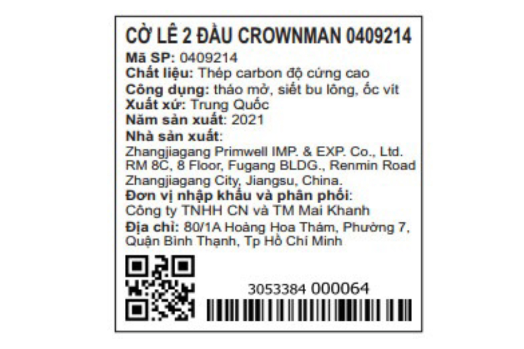 Cờ lê 2 đầu Crownman 14-15mm 0409214 (chuẩn châu Âu)