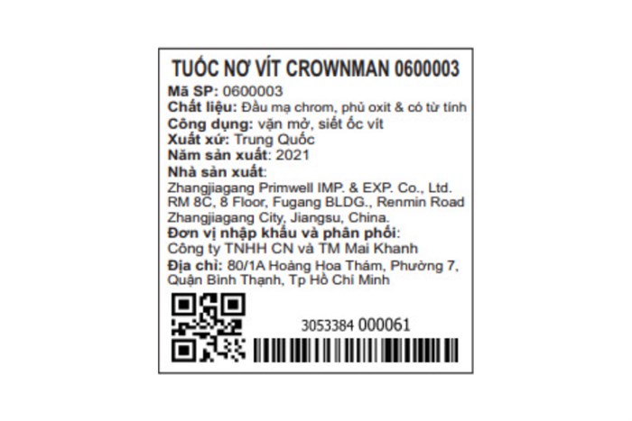 Tua vít đầu dẹp 4 mm Crownman 0600003