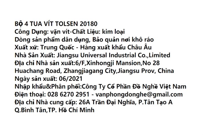 Bộ tua vít SL6.5 - S2 Tolsen 20180 (4 cây)