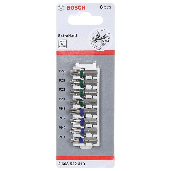 Bộ Vặn Vít Đầu Ph, Pz 25 Mm Bosch Extra Hard (8 Chi Tiết)