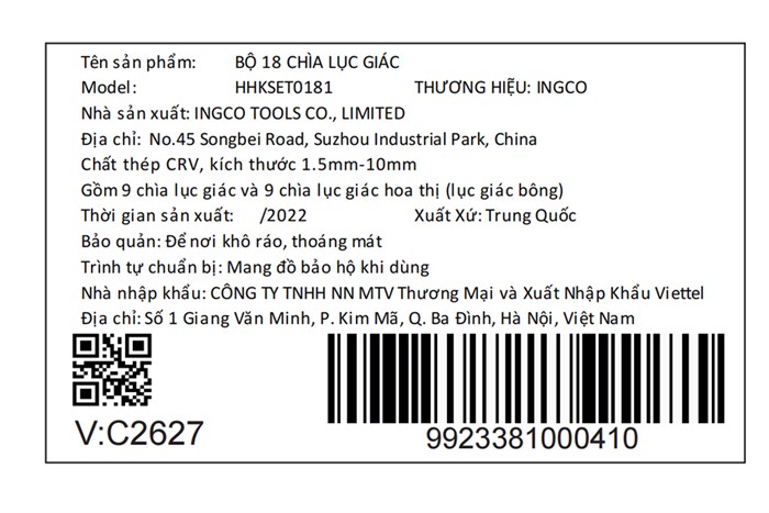 Bộ lục giác Ingco HHKSET0181 (18 chi tiết)