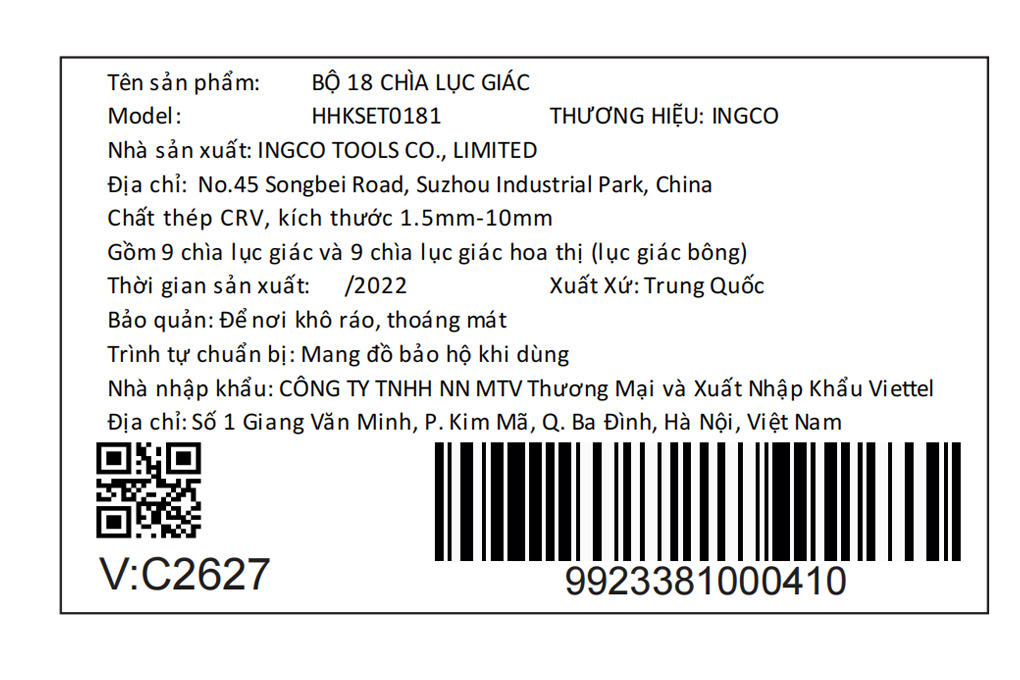 Bộ lục giác Ingco HHKSET0181 (18 chi tiết)