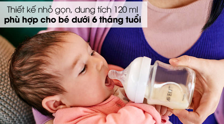 Bình sữa Philips Avent thủy tinh SCF671/13 120ml - Thiết kế nhỏ gọn trọng lượng 212 g