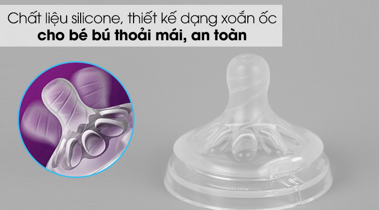 Núm ti silicone Philips Avent cho trẻ sơ sinh SCF651/23 - Chất liệu silicone nhẵn mịn