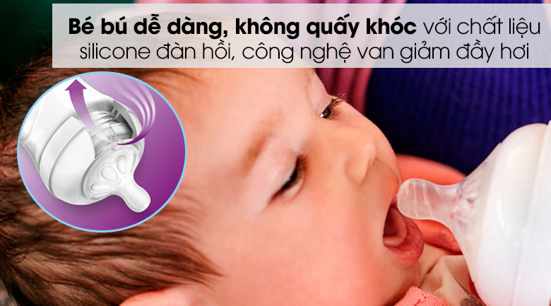 Núm ti silicone Philips Avent cho trẻ từ 1 tháng tuổi SCF652/23 - Chất liệu silicone nhẵn mịn, mềm dẻo