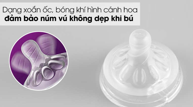 Núm ti silicone Philips Avent cho trẻ từ 1 tháng tuổi SCF652/23 - Dạng xoắn ốc kết hợp với bóng khí hình cánh hoa