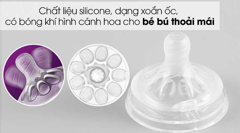 Núm ti silicone Philips Avent cho trẻ từ 3 tháng tuổi SCF653/23 - Chất liệu silicone nhẵn mịn