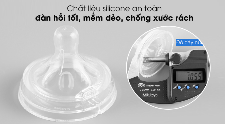 Chất liệu an toàn cho bé - Núm ti silicone Philips Avent cho trẻ từ 6 tháng tuổi SCF654/23