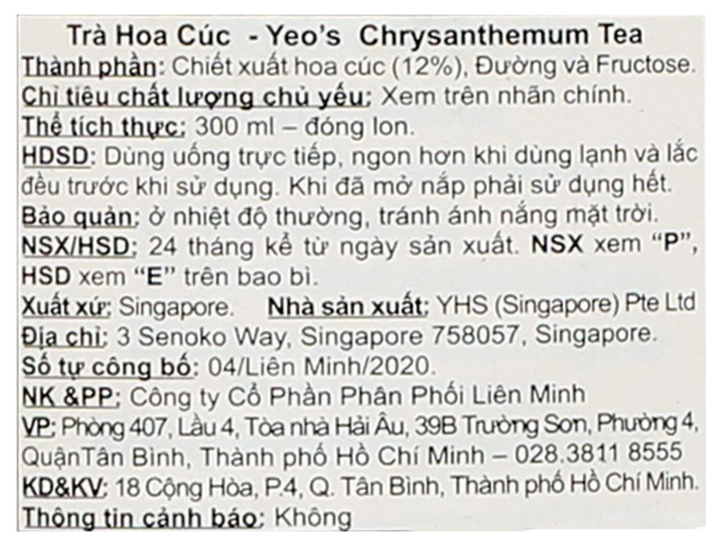 6 lon trà hoa cúc Yeo's 300ml 6