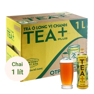 Thùng 12 chai trà ô long Tea Plus vị chanh 1 lít