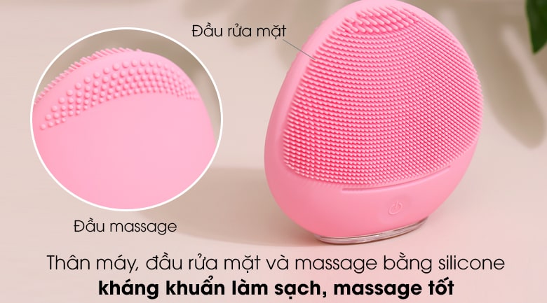 Halio Sensitive Baby Pink facial cleanser and sensitive skincare device has a soft silicone head structure that gently cleanses the skin