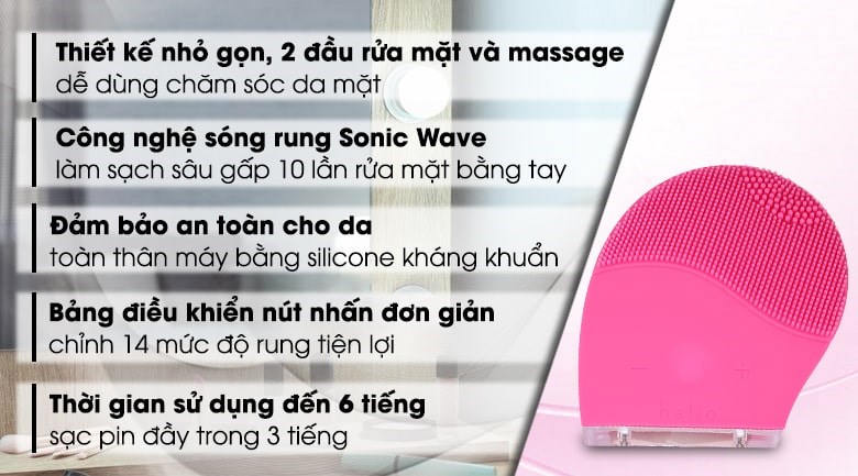 Máy rửa mặt và massage Halio Hot Pink