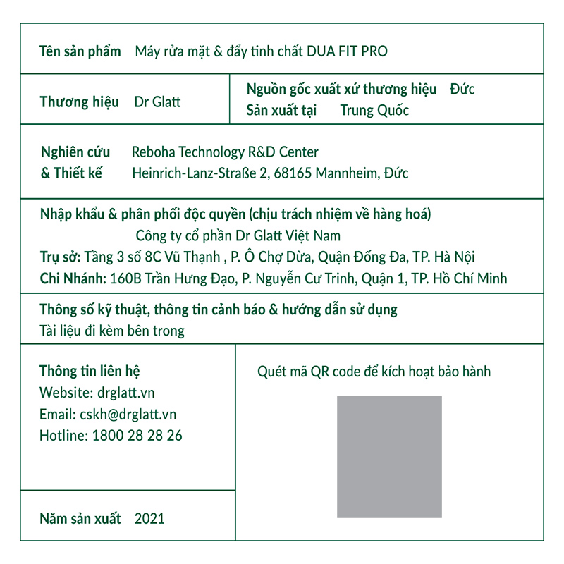 Máy rửa mặt và đẩy tinh chất Dr.Glatt Dua Fit Pro (Màu xanh)