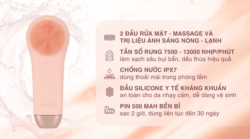 Máy rửa mặt và massage Halio 5 in 1 Peach Fuzz