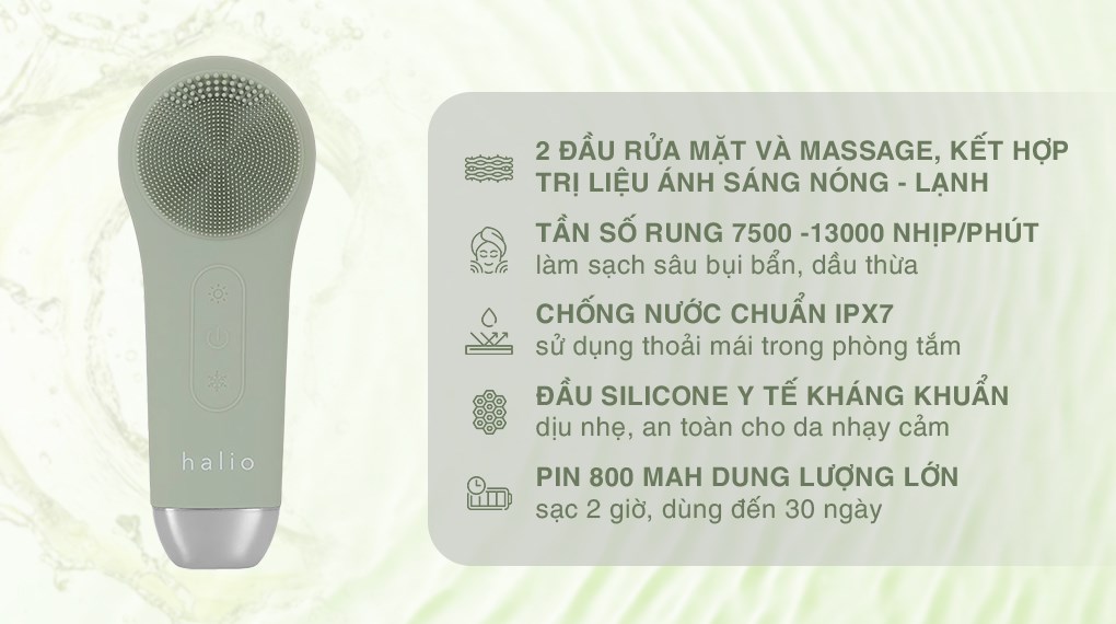 Máy rửa mặt và massage Halio 5 in 1 Sage Green