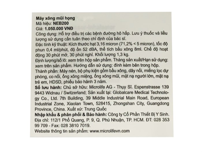 Máy xông khí dung Microlife NEB200 Màu Trắng