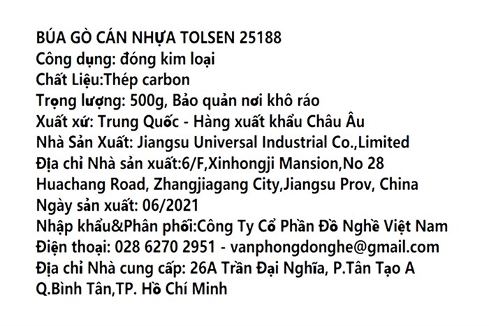 Búa đầu nhọn cán nhựa Tolsen 25188 Màu Đen - Vàng