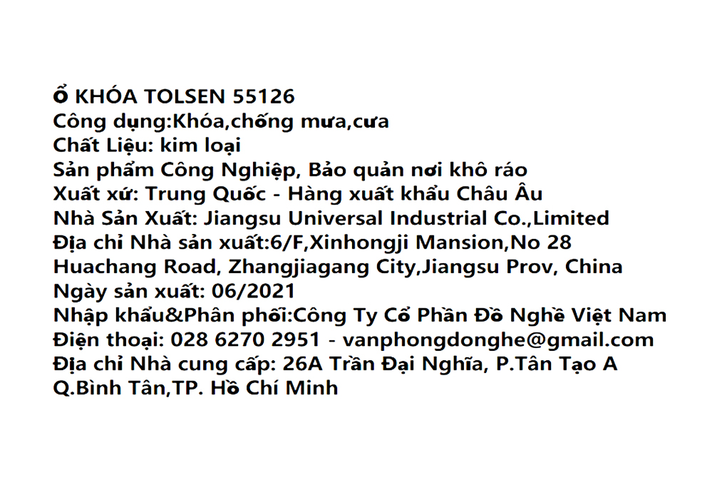 Ổ Khóa Đồng Cầu Ngang Tolsen 55126 60mm