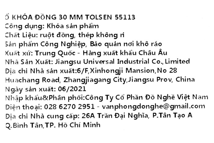 Ổ khóa đồng 30 mm Tolsen 55113 Màu Đen - Cam