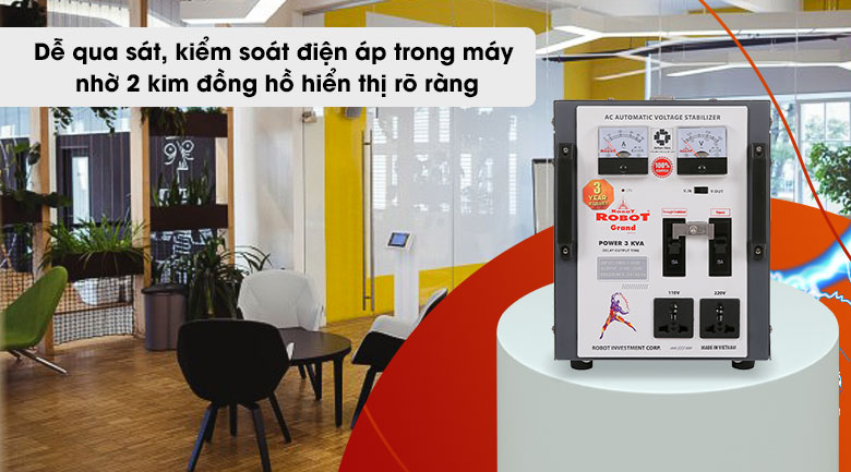 Ổn áp ROBOT 1 Pha 3KVA GR03K140 - Đồng hồ hiển thị