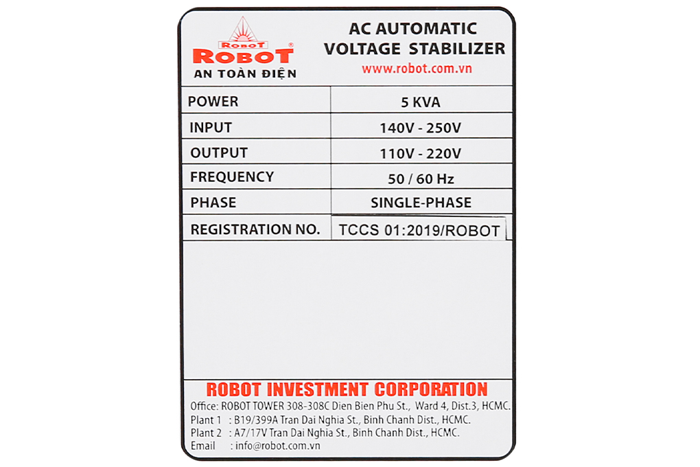 Bán ổn áp ROBOT 1 Pha 5KVA 140