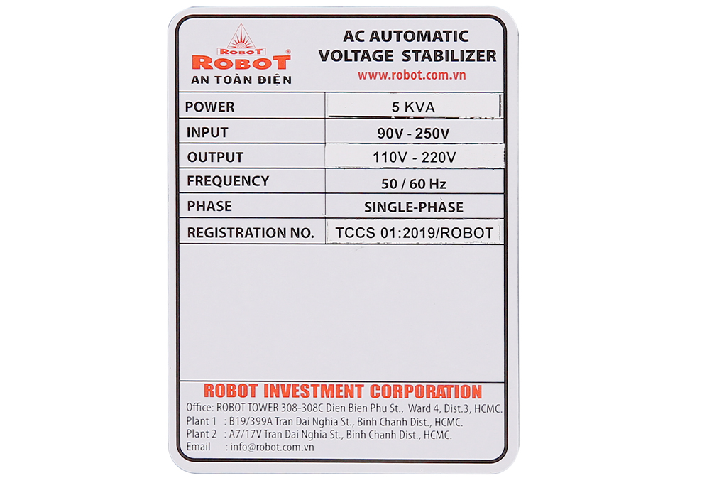 Bán ổn áp ROBOT 1 Pha 5KVA 90