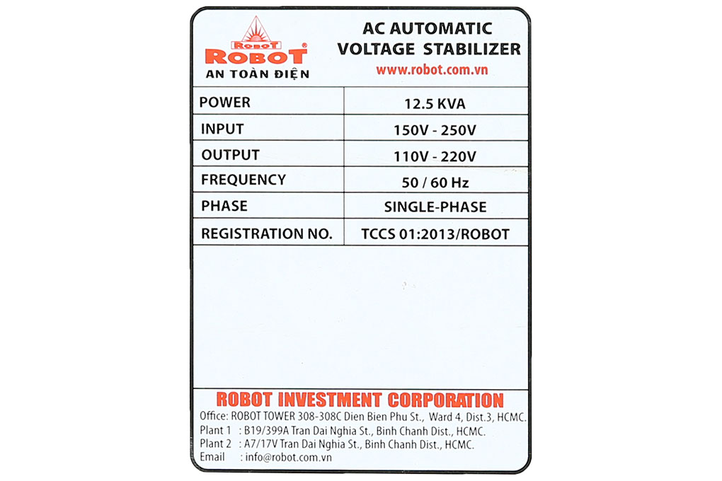 Siêu thị ổn áp ROBOT 1 Pha 12.5 KVA 150
