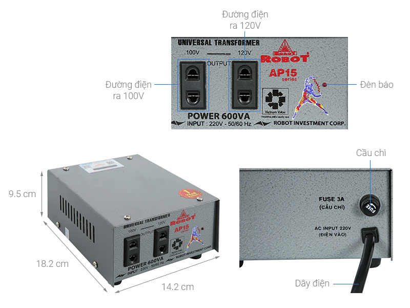 Biến thế Robot UT1P600A - AP15 600VA