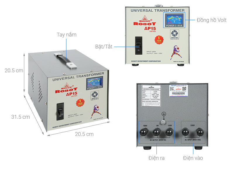 Biến thế Robot UT1P3000A - AP15 3KVA