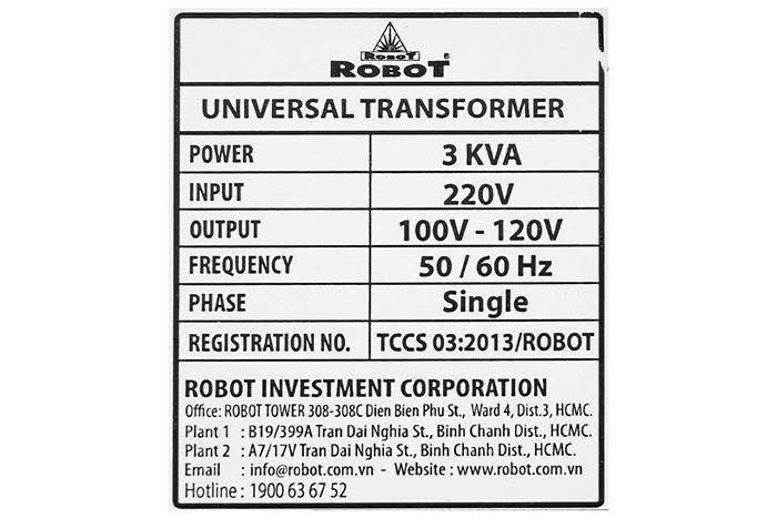 Biến thế Robot UT1P3000A - AP15 3KVA Màu Xám