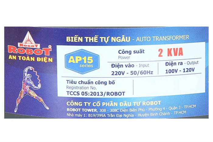 Biến thế tròn Robot RT1P2000A 2KVA Màu Xám