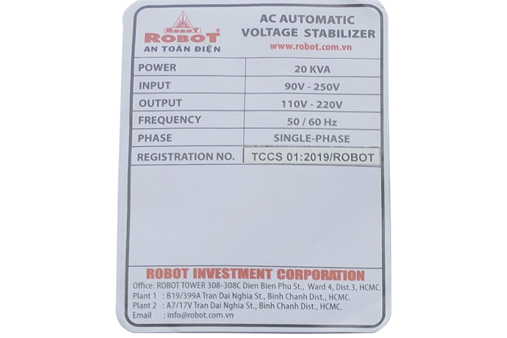 Ổn áp Robot 1 pha 20KVA 90 Màu Xám
