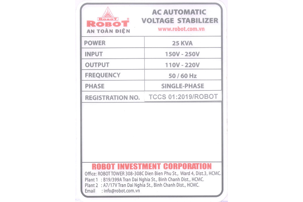 Ổn áp Robot 1 pha 25KVA 150 Màu Xám