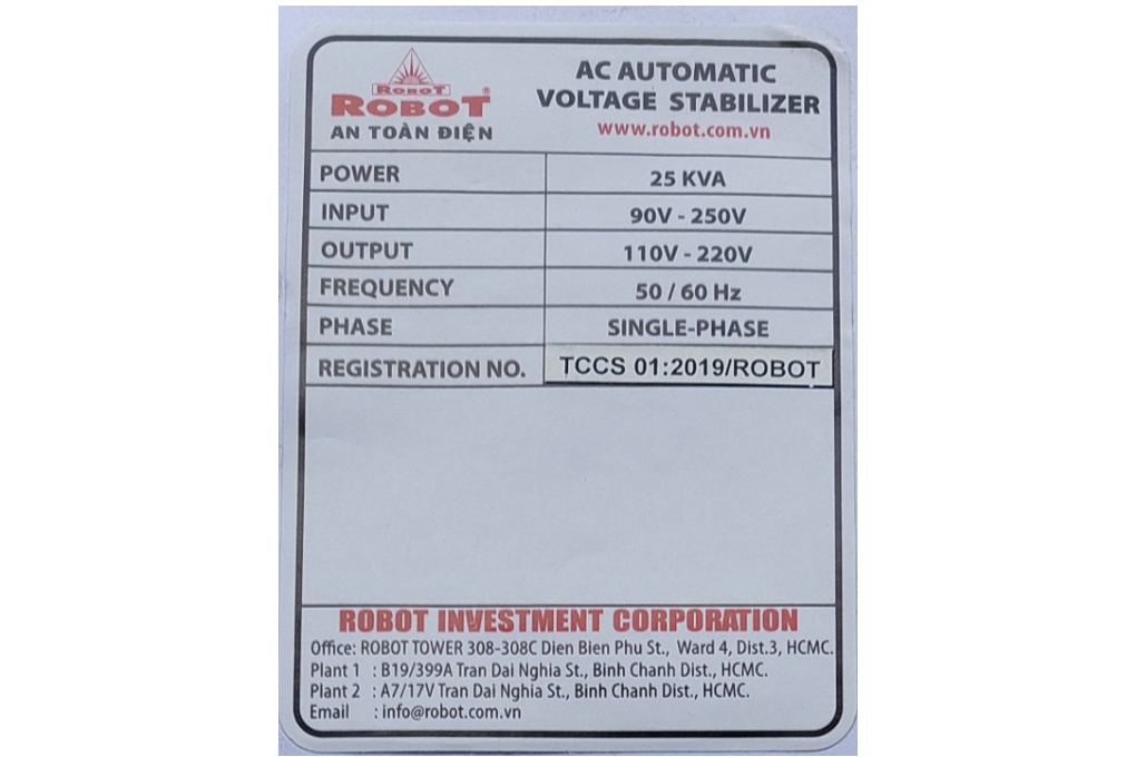 Ổn áp Robot 1 pha 25KVA 90 Màu Xám