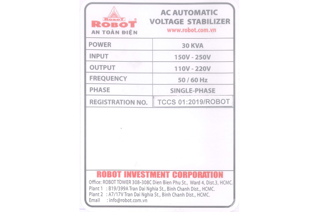 Ổn áp Robot 1 pha 30KVA 150 Màu Xám