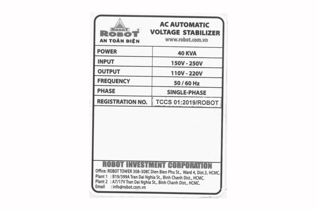Ổn áp Robot 1 pha 40KVA 150 Màu Xám