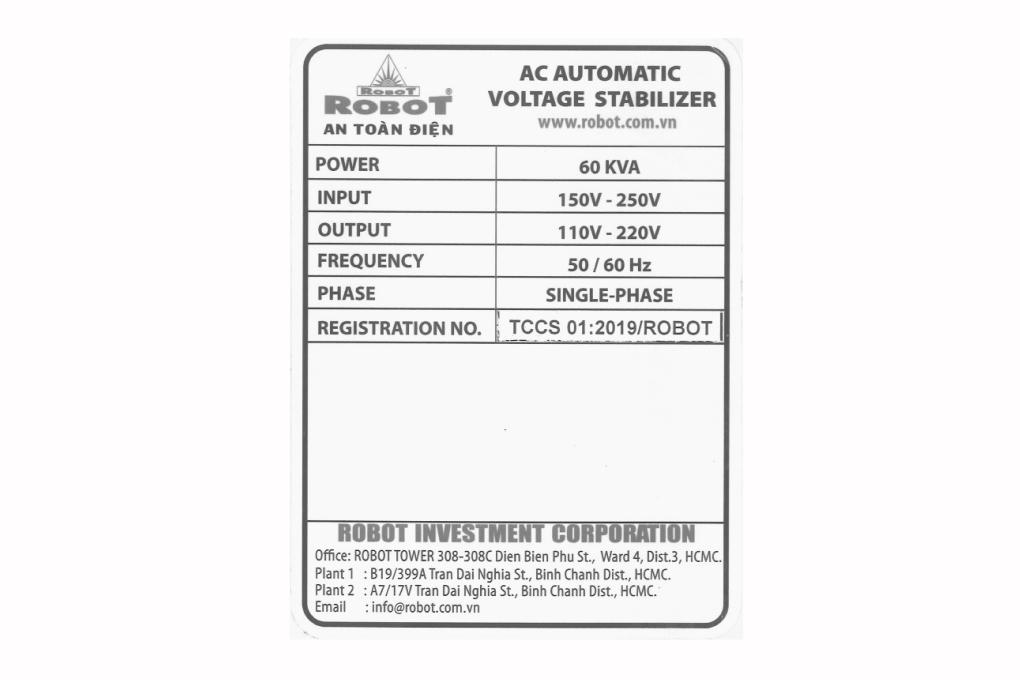 Ổn áp Robot 1 pha 60KVA 150 Màu Xám