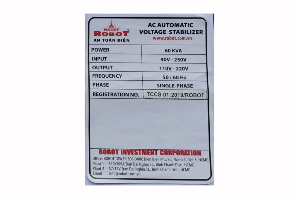 Ổn áp Robot 1 pha 60KVA 90 Màu Xám