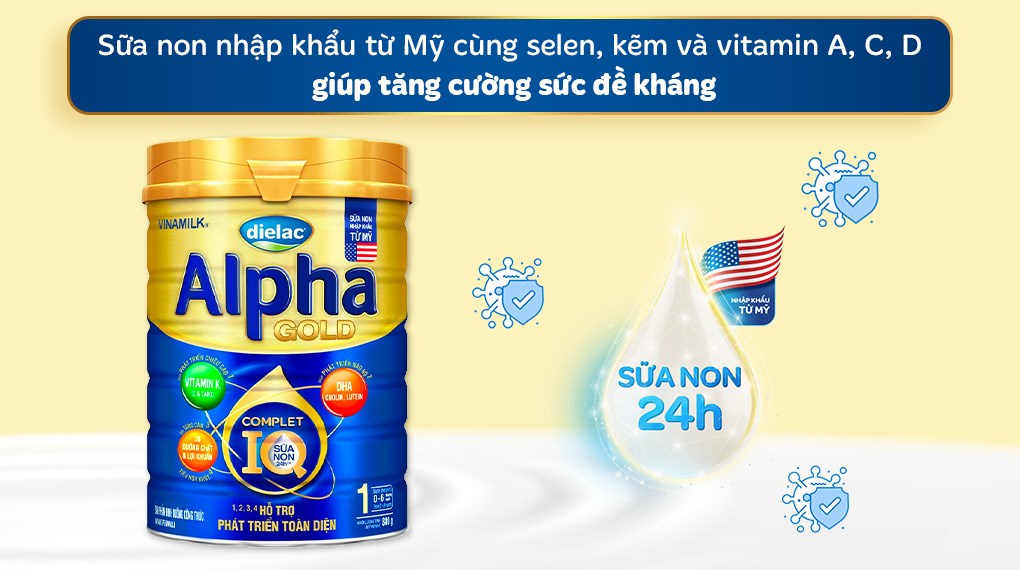 Sữa bột Dielac Alpha Gold IQ số 1 (sữa non) 800g (0 - 6 tháng)