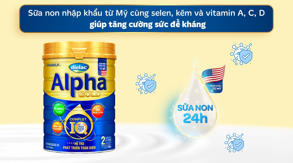 Sữa bột Dielac Alpha Gold IQ số 2 (sữa non) 800g (6 - 12 tháng)