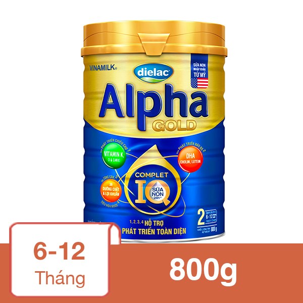 Sữa Bột Dielac Alpha Gold Iq Số 2 (Sữa Non) 800G (6 - 12 Tháng)