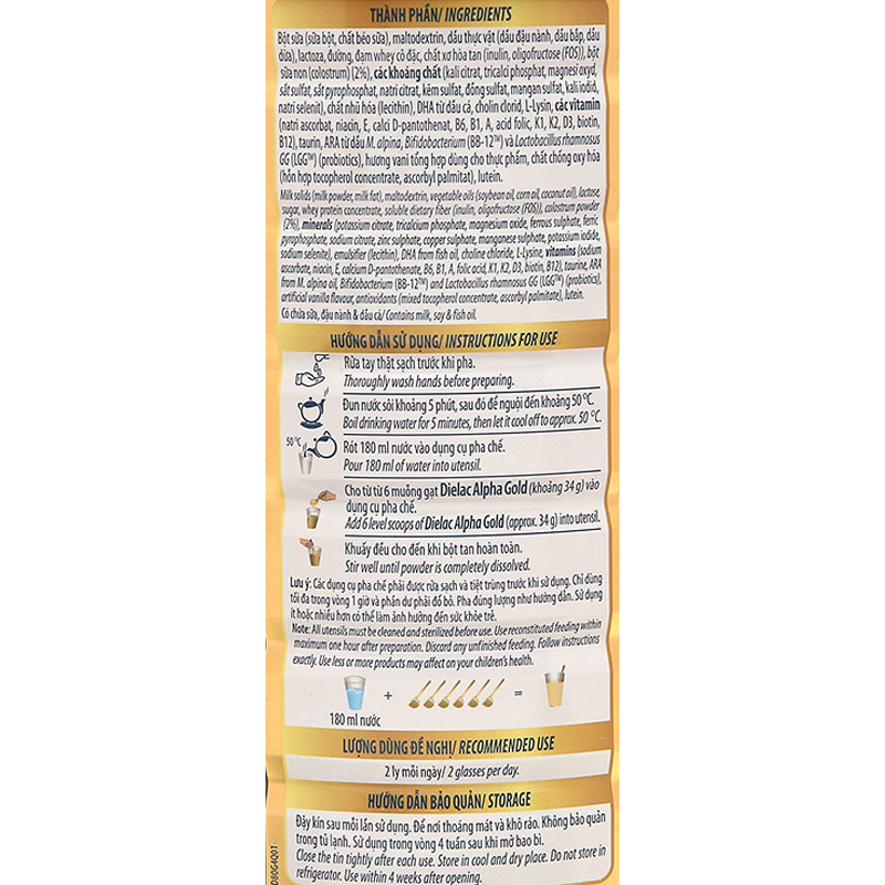 Sữa bột Dielac Alpha Gold IQ số 4 (sữa non) 850g (2 - 6 tuổi) 9